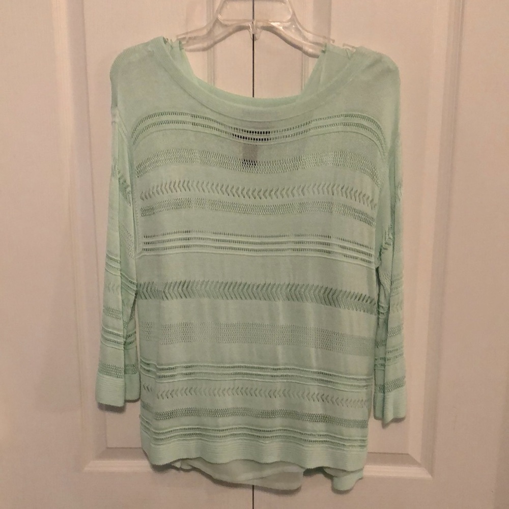 White House Black Market sea green open weave sweater and liner tank